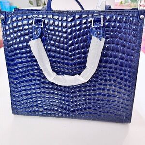 Blue Croc Embossed Genius Patent Leather Tote – Structured & Chic 30CM